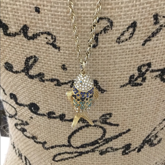 Whimsical Ann Taylor Gold/Blue Koi Fish Necklace - Picture 2 of 3